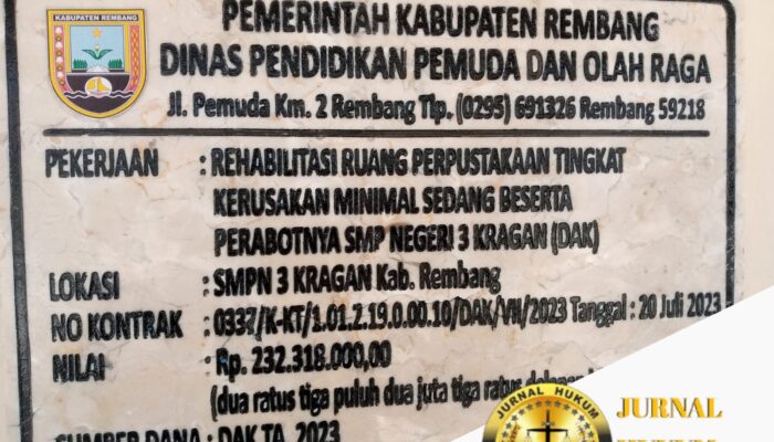 Waw! Rehabilitasi Ruang Perpustakaan SMPN 3 Kragan Telan Anggaran 232 Juta